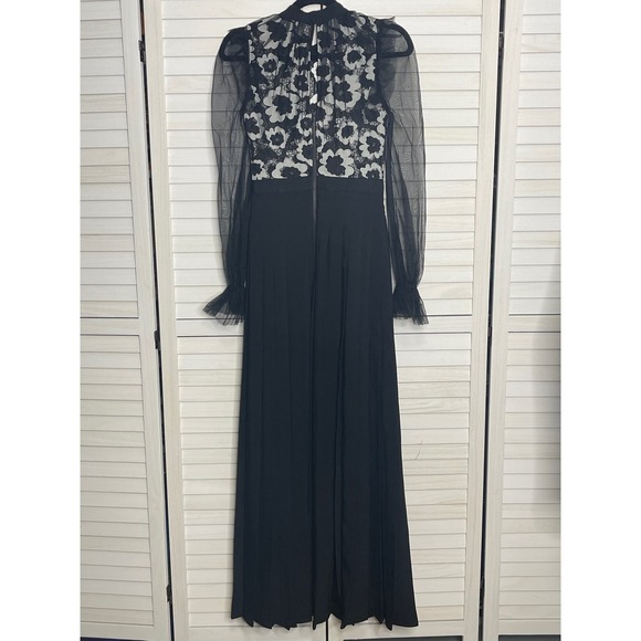 Self Portrait Floral Guipure 
ORGANDY OVERLAY LACE Dress Ivory Blk Gown SZ SM - Picture 10 of 12